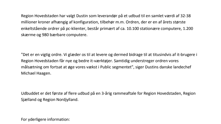 Dustin vinder millionordre til Region Hovedstaden