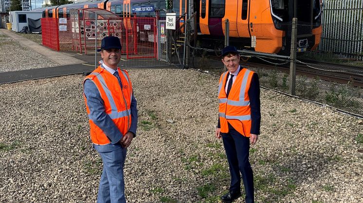 Julian Edwards, managing director, West Midlands Trains with Andy Street, Mayor of the West Midlands at Bombardier UK in Derby.