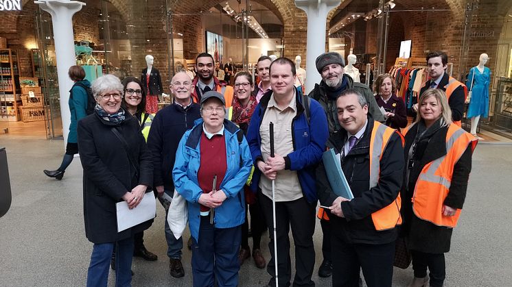Govia Thameslink Railway's Antony Merlyn (standing at the front)  has staged tours of St Pancras International station for people with accessibility needs ahead of a change in the timetable this month