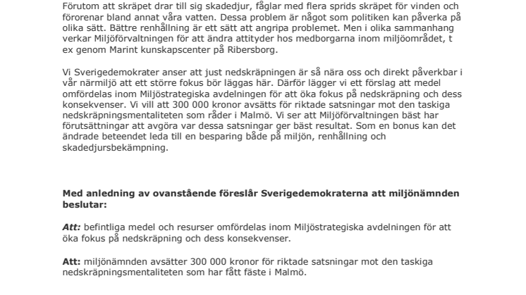 SD Malmö föreslår krafttag mot nedskräpning 