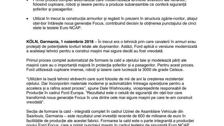 Cavaleri în armură, roboți și lasere: Ford este primul constructor auto ce automatizează complet procesul care ajută la producția celui mai sigur Focus din istorie