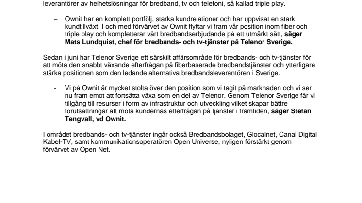 Telenor Sverige köper Ownit