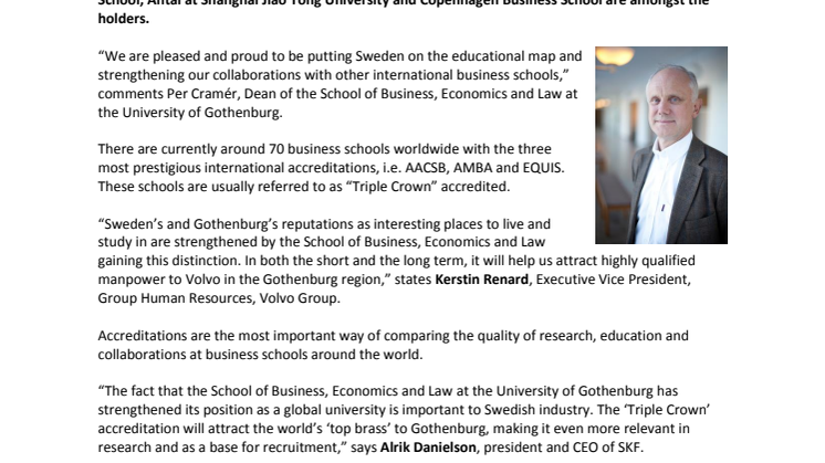 The School of Business, Economics and Law at the University of Gothenburg strengthens its position amongst the world's business schools
