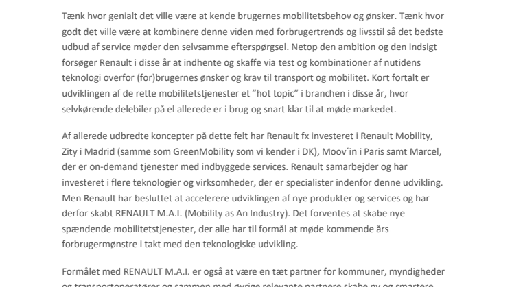 Renault investerer stort i udvikling af nye mobilitetstjenester