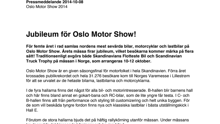 Jubileum för Oslo Motor Show!