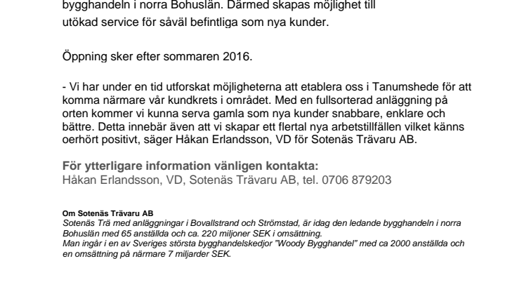 Sotenäs Trä etablerar ny bygghandel på Industrivägen i Tanumshede