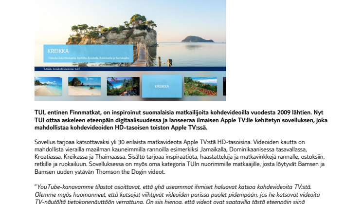 Nauti maailman kauneimmista rannoista kotisohvaltasi – ­­TUI lanseeraa sovelluksen Apple TV:lle