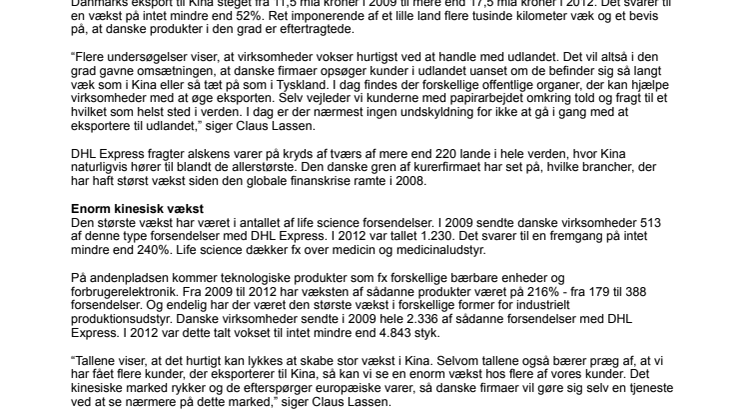 Kineserne efterspørger dansk teknologi og medicinalprodukter 