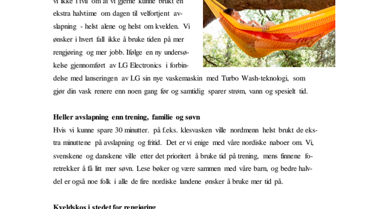 Ny nordisk undersøkelse fra LG: NORDMENN ØNSKER MER TID TIL Å SLAPPE AV