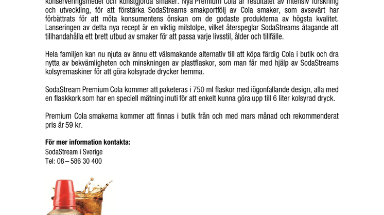 SodaStream lanserar nya Premium Cola som är naturligt sötad