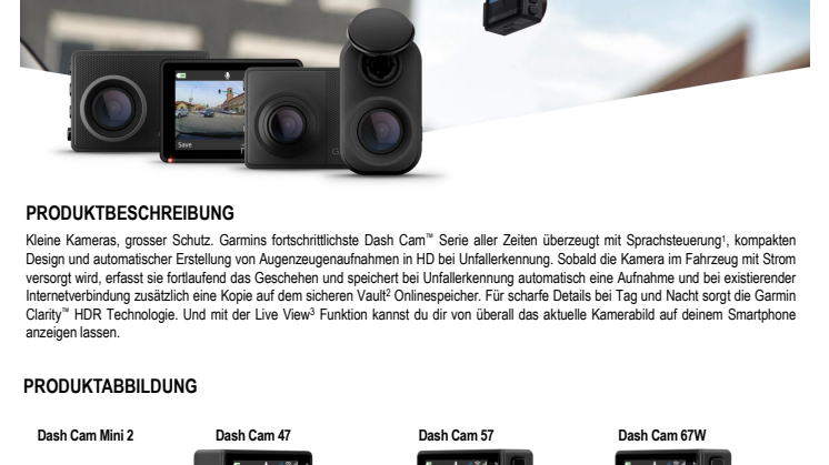 Datenblatt Garmin Dash Cam 2021