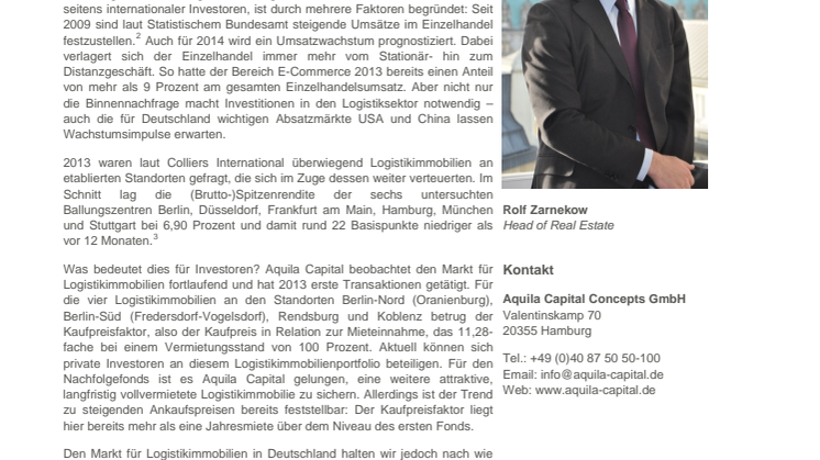 Manager-Kommentar von Aquila Capital: Kaufpreise für Logistikimmobilien in Deutschland ziehen an