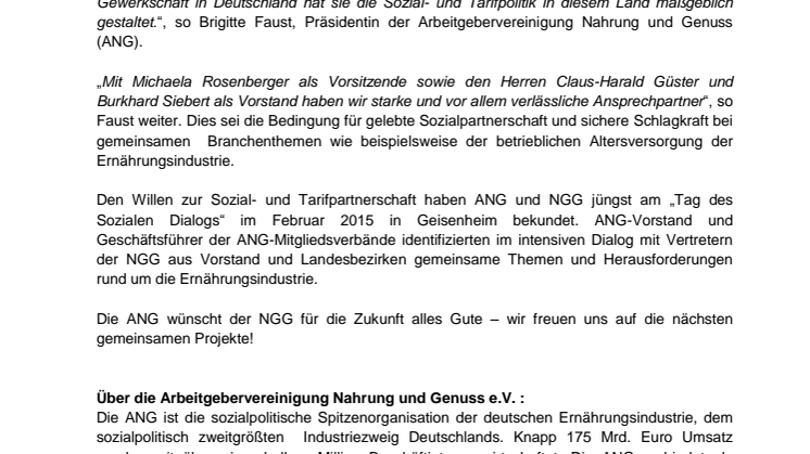 ANG-Präsidentin Brigitte Faust gratuliert  der Gewerkschaft Nahrung-Genuss-Gaststätten (NGG) zum 150-jährigen Jubiläum