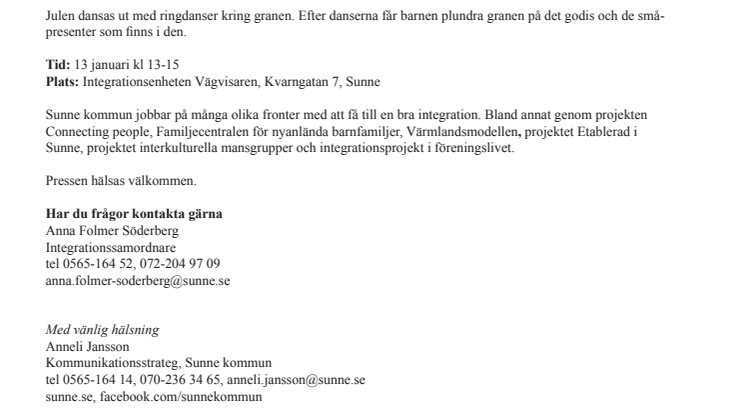 Julgransplundring för nyanlända med småbarn i Sunne