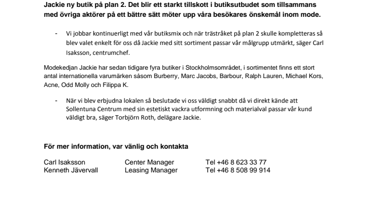 Jackie öppnar ny butik i Sollentuna Centrum 
