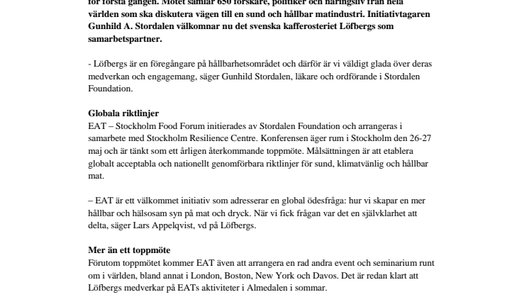 Löfbergs invited to summit on food