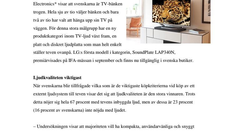 LG SOUNDPLATE – DET PERFEKTA LJUDSYSTEMET FÖR 70 PROCENT AV SVENSKA TV-TITTARE