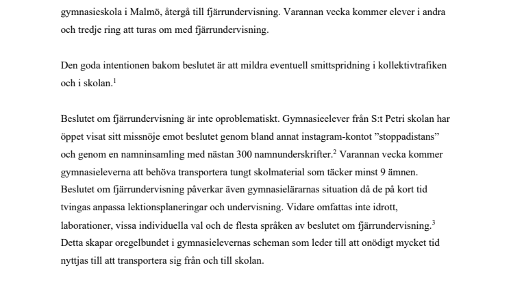 Nämndsinitiativ angående framtagande av riktlinjer för Malmös gymnasieskolors hantering av covid-19