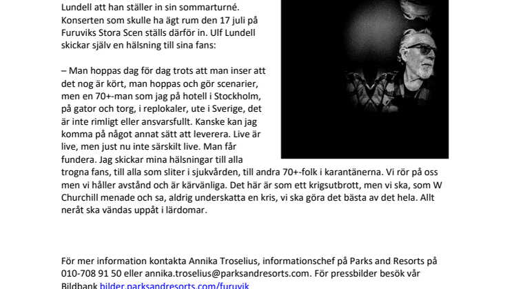 Ulf Lundell ställer in sin sommarturné