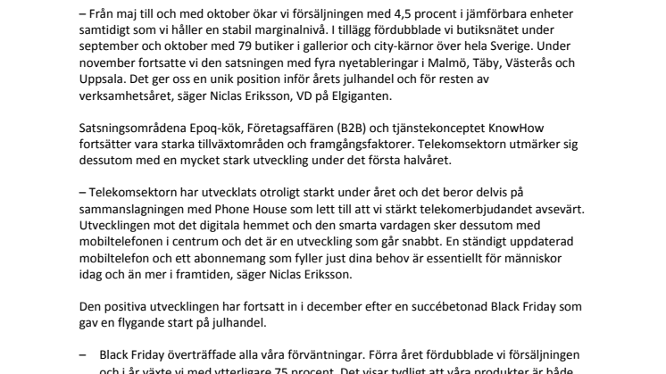 Fortsatt tillväxt och en stark start på julhandeln