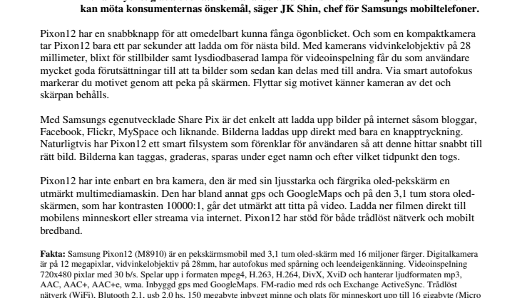 Samsungs Pixon12 är världens första mobil med 12-megapixelkamera