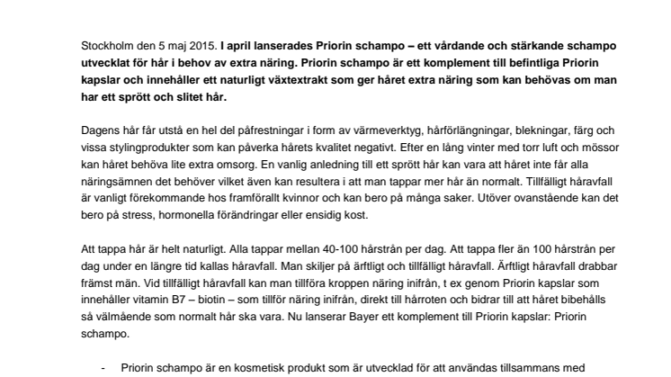 Nu lanseras Priorin schampo som stärker och vårdar ditt hår