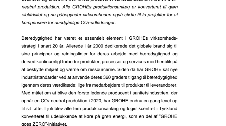 GROHE Goes ZERO – CO2-Neutral Produktion i 2020