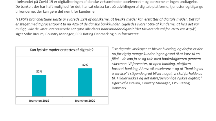 Covid-19 får bankerne tættere på kunderne - EPSI branchestudie BANK 2020