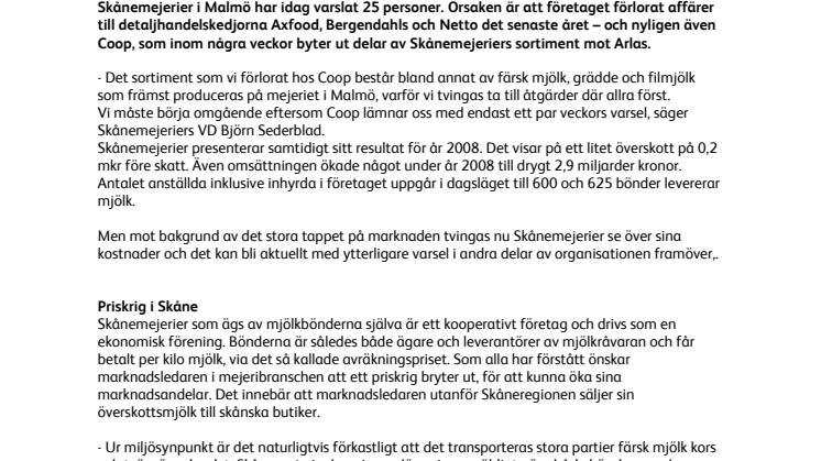 Skånemejerier tvingas varsla