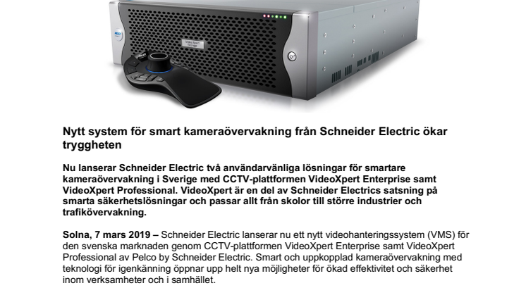 Nytt system för smart kameraövervakning från Schneider Electric ökar tryggheten