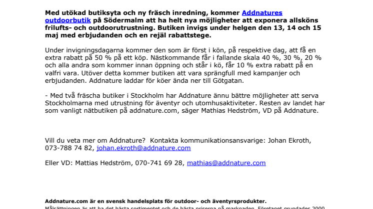 Addnature nyinviger butiken på Södermalm