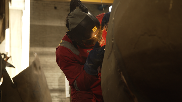 The Mother in production, welding