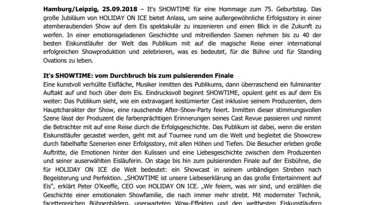 HOLIDAY ON ICE zelebriert mit seiner neuen Produktion SHOWTIME in Leipzig spektakuläre Highlights einer unvergleichlichen Erfolgsstory