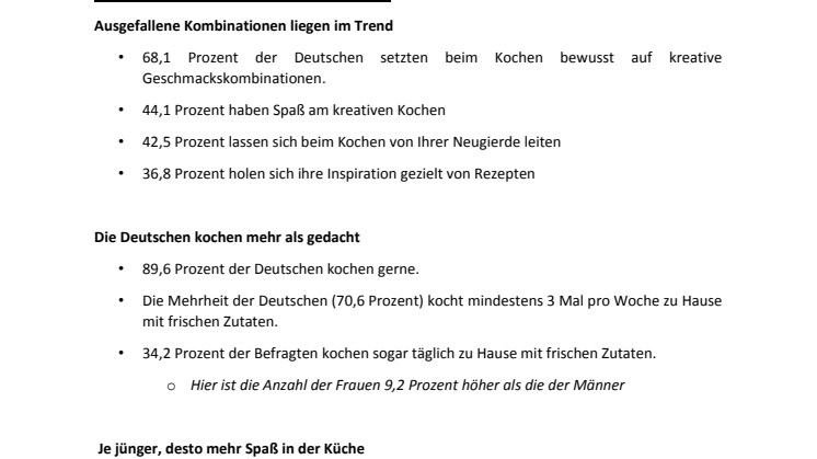 Factsheet zur Castello-Umfrage "Appetit auf Neues: So kreativ kocht Deutschland"