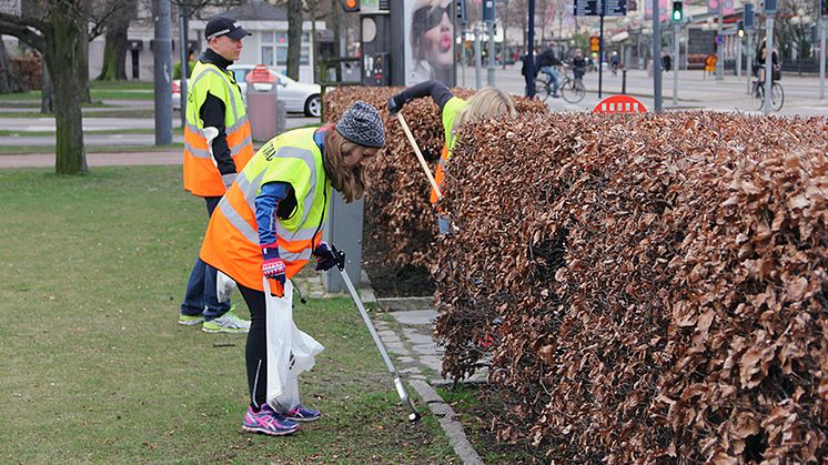 Politiker, tjänstepersoner, handlare och fastighetsägare städar upp staden och sätter fokus på nedskräpningsfrågan. Foto: park- och naturförvaltningen