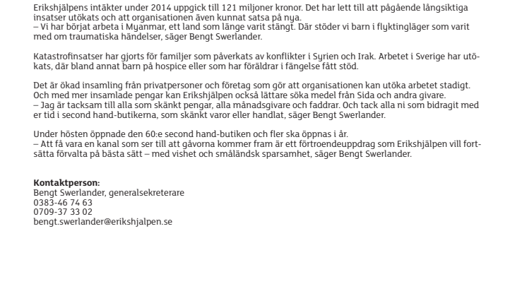 Rekordår för Erikshjälpen