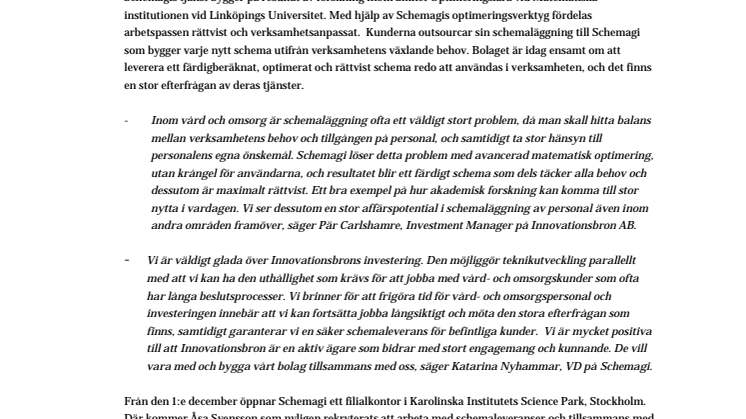 SCHEMAGI tar in riskkapital