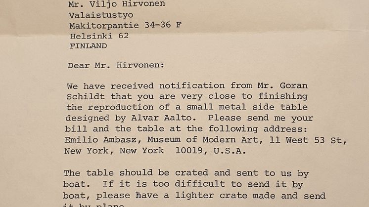 Letter from Emilo Ambasz