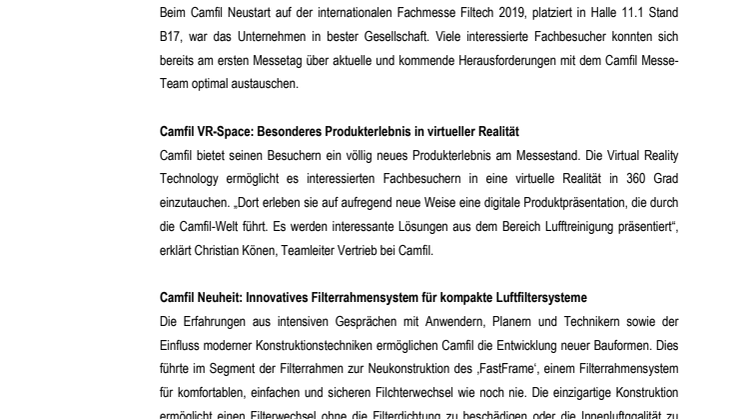 Camfil auf der FILTECH 2019:  Überlegen in Sachen Sicherheit und Effizienz