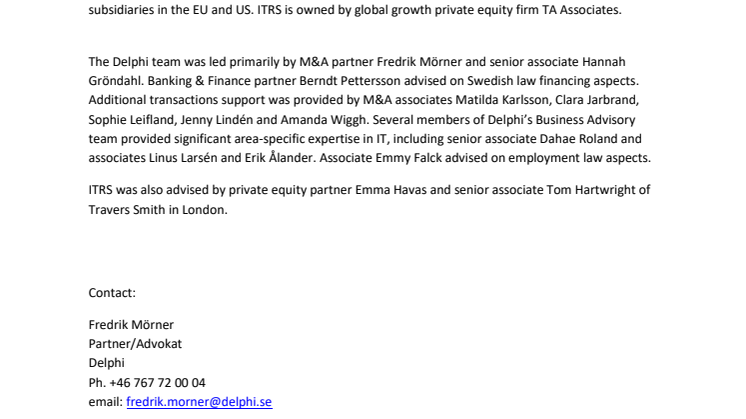 Delphi advises ITRS group on OP5 acquisition