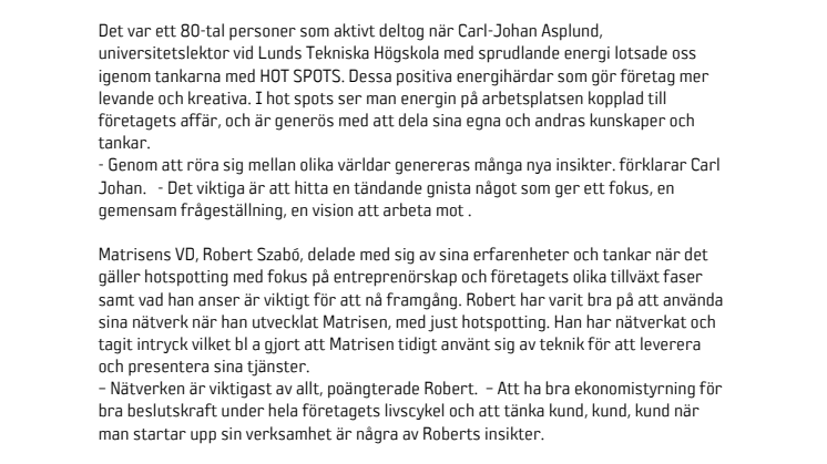 Matrisen inviger nätverket HOT SPOTS i Lund