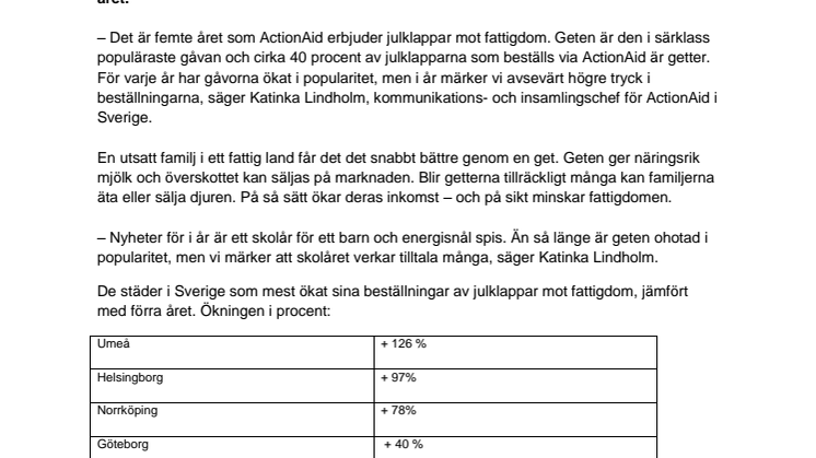Geten populär julklapp i hela landet