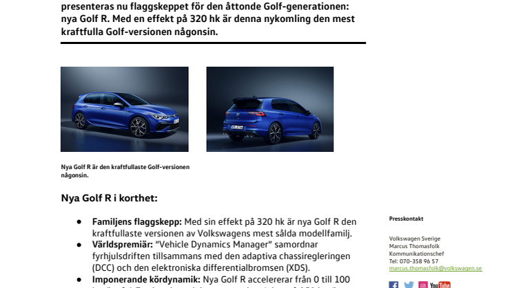 Världspremiär för nya Volkswagen Golf R 