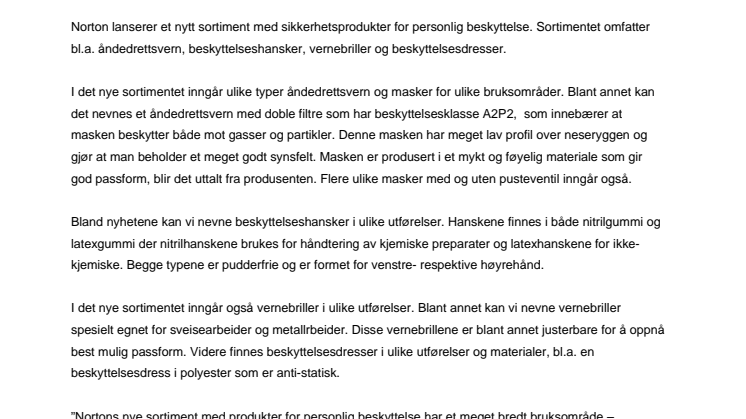 Nytt sortiment sikkerhetsprodukter for personlig beskyttelse