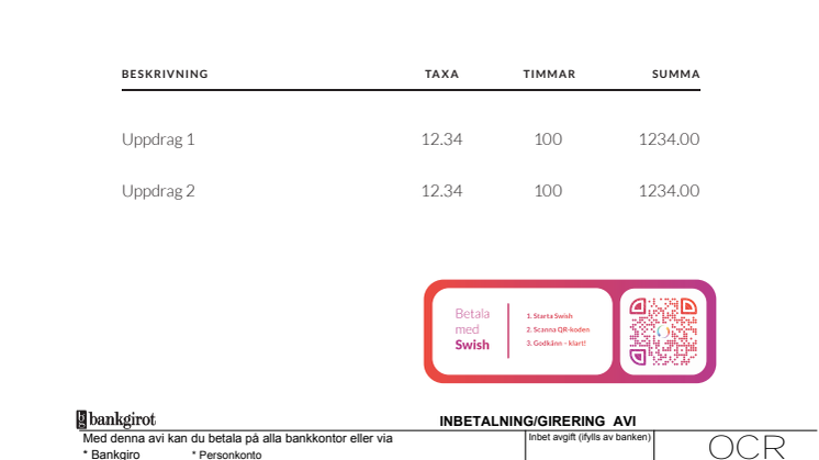 Exempelfaktura med Swish QR kod