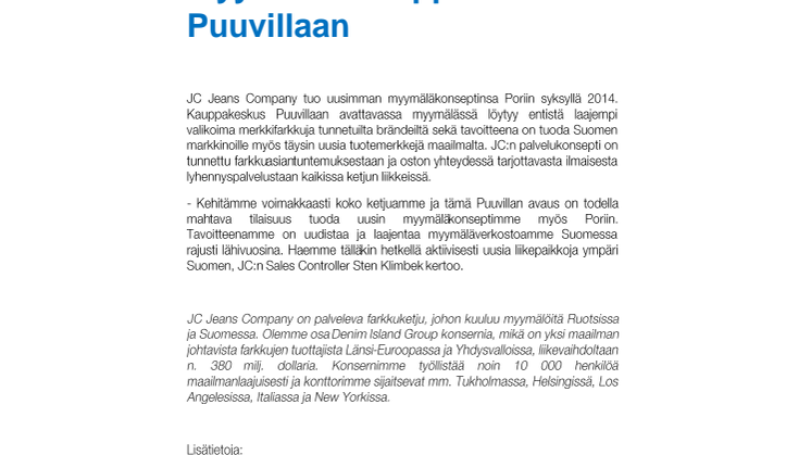 JC avaa uudistetun myymälän kauppakeskus Puuvillaan