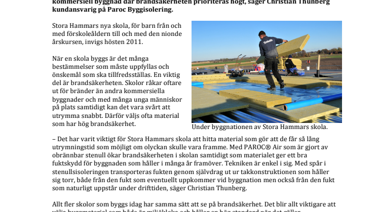 Stora Hammars skola väljer PAROC® Air – Brandsäkerheten i fokus när nya skolor byggs 