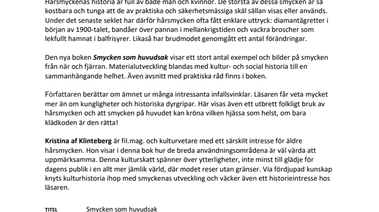 Ny bok: Smycken som huvudsak - En kulturhistorisk och praktisk guide kring diadem och andra smycken för håret
