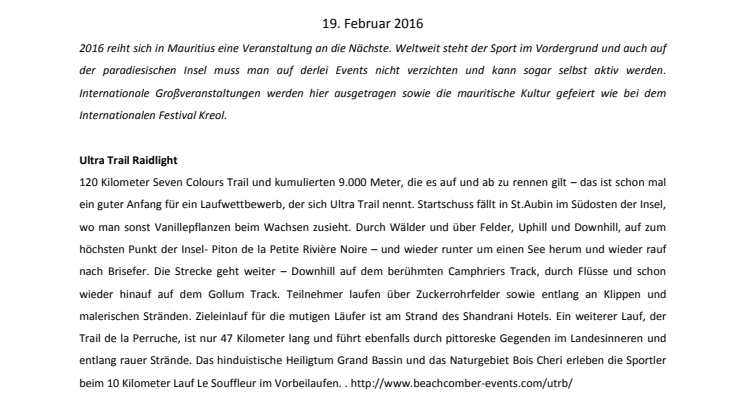 Event-Kalender Mauritius - so international wie nie zuvor