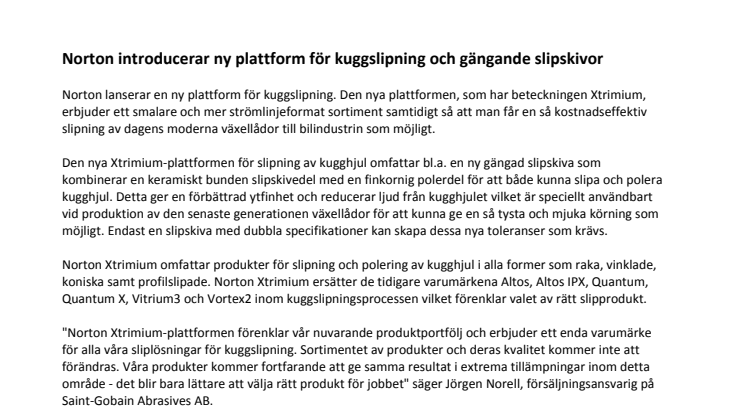 Norton introducerar ny plattform för kuggslipning och gängande slipskivor